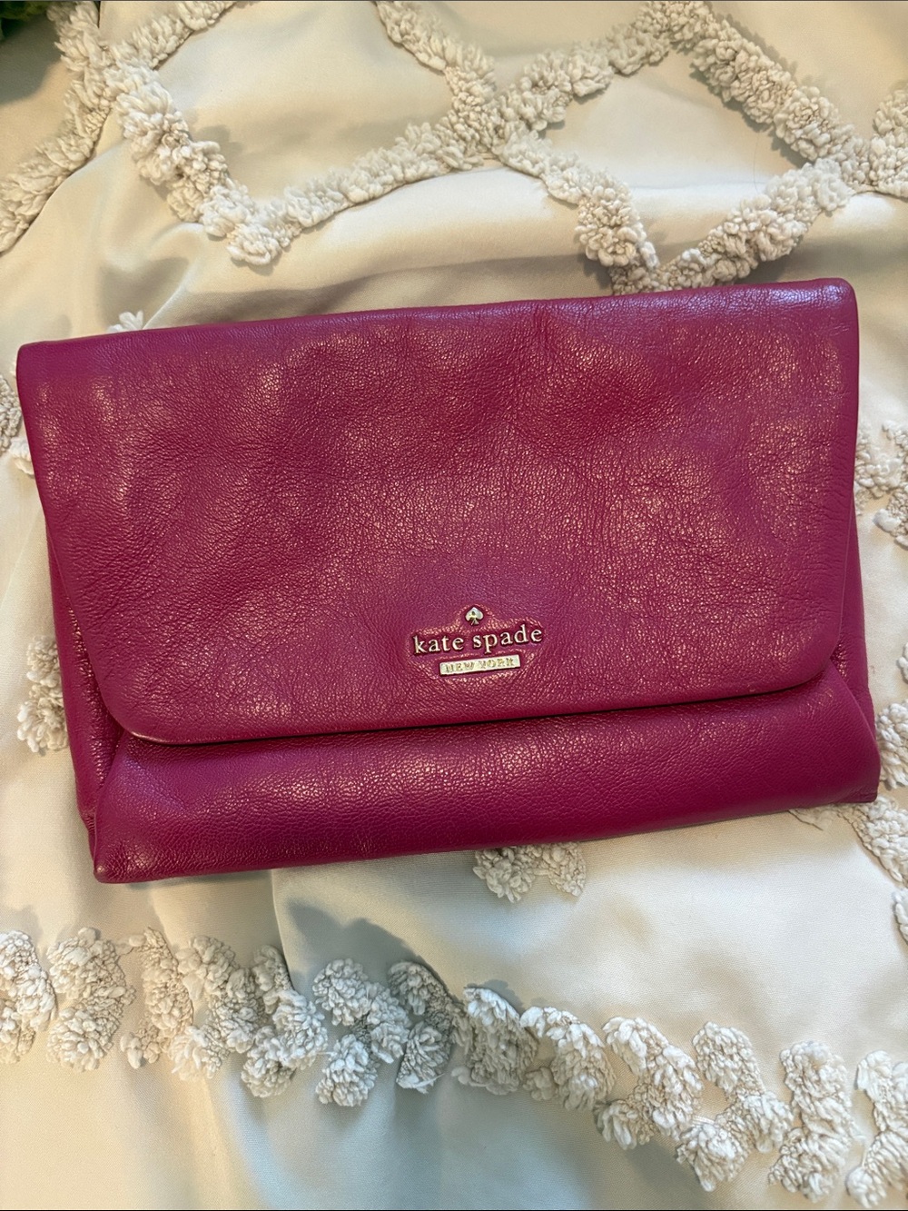 kate spade Magenta Leather Foldover Clutch
